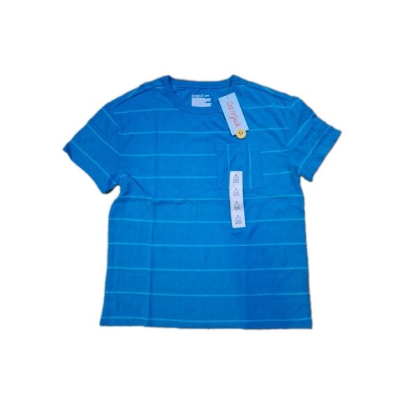 Cat & Jack Blue Striped Crew Neck Pocket T-Shirt Size Small 6/7 Boy Kid  New - Picture 1 of 10